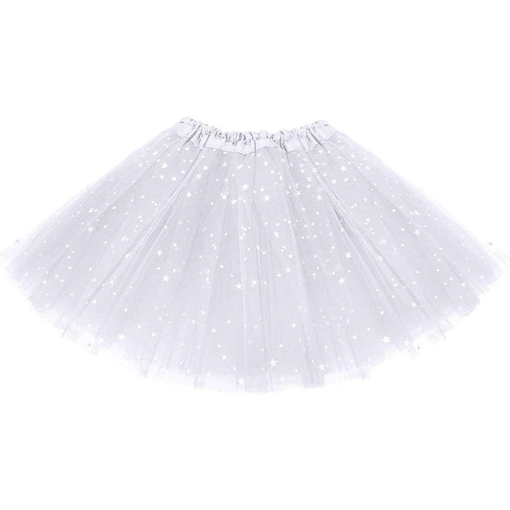 Saia Tule Branca Infantil com Estrelas Brilhantes - 30cm