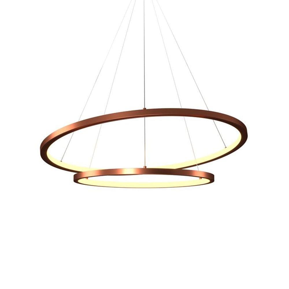 Lustre Pendente Orluce Tabat OR1791 com 2 Aros 60/40cm Cobre Led Bivolt