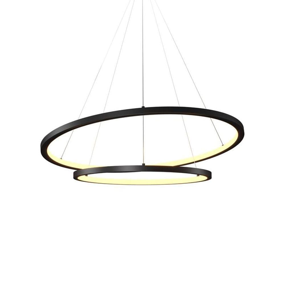 Lustre Pendente Orluce Tabat OR1789 com 2 Aros 60/40cm Preto Led Bivolt