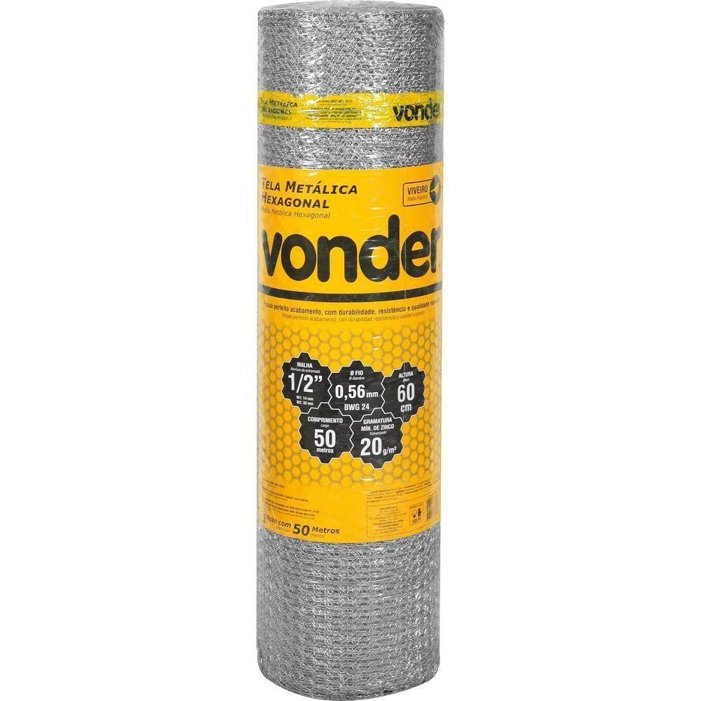 Tela Metálica Viveiro Hex Malha 1/2`` Bwg24 0,6m 50m Vonder