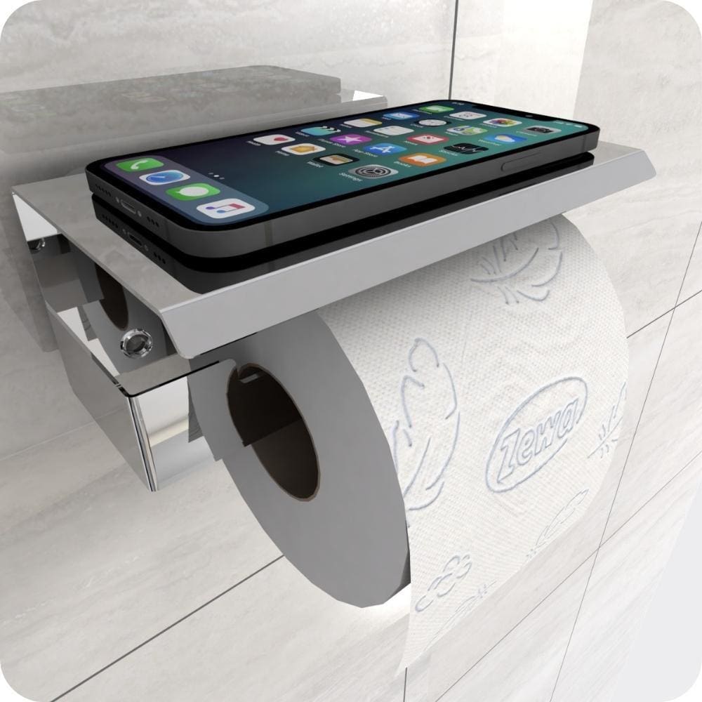Porta Papel Higienico e Celular Papeleira Ventosa Inox ELG