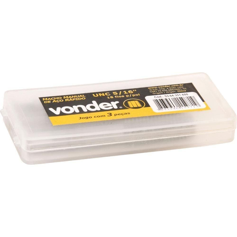 Macho Manual Aço Rápido 1/4" Unc 20Fpp 3 Pç Din 351 Vonder