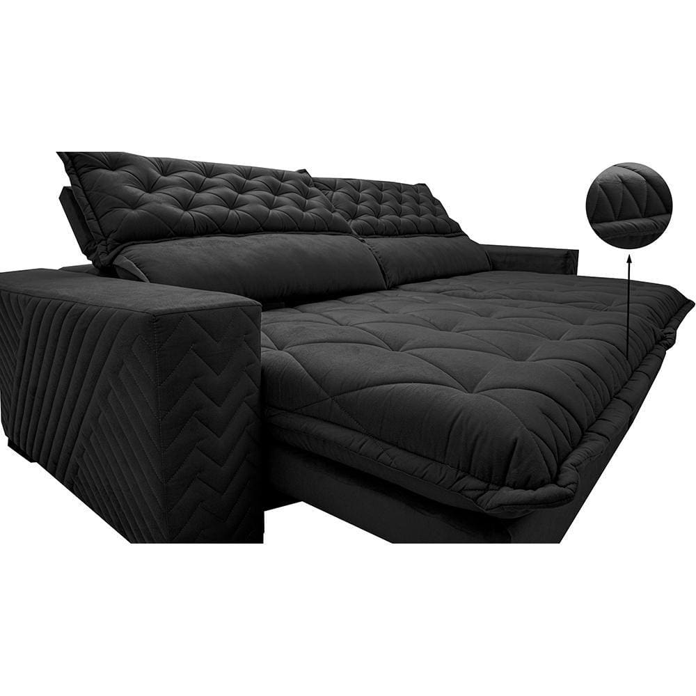 Sofá Retrátil e Reclinável 2,55m Molas Ensacadas Cama inBox Spazus. com Bordado 3D Velusoft