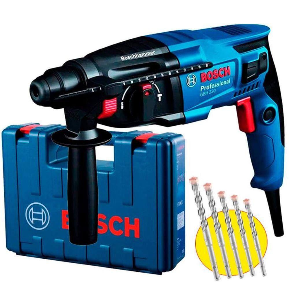 Martelete Perfurador Rompedor SDS-PLUS 720W 2,3KG com Brocas e Maleta GBH 220 BOSCH