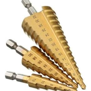 Kit 3 Brocas Escalonada Aço Profissional Para 12Mm/20Mm/32Mm