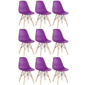 Kit 9 Cadeiras Charles Eames Eiffel Dsw Com Pés De Madeira Clara Roxo