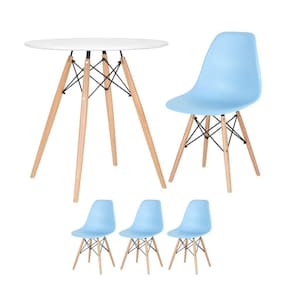 Mesa Redonda Eames 70 Cm Branco + 3 Cadeiras Eiffel Dsw Azul Claro
