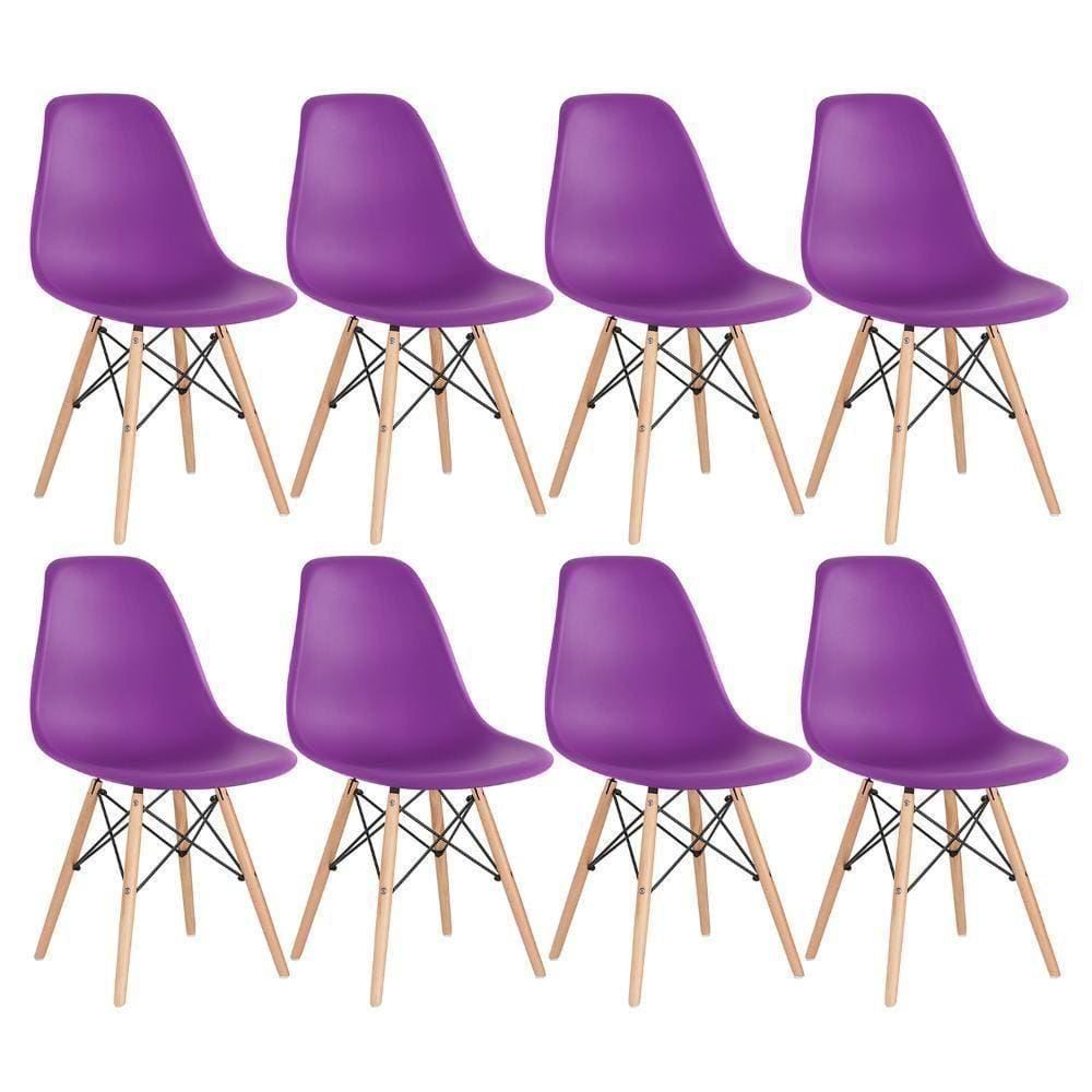 Kit 8 Cadeiras Charles Eames Eiffel Dsw Com Pés De Madeira Clara Roxo