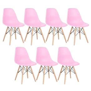 Kit 7 Cadeiras Charles Eames Eiffel Dsw Com Pés De Madeira Clara Rosa Claro