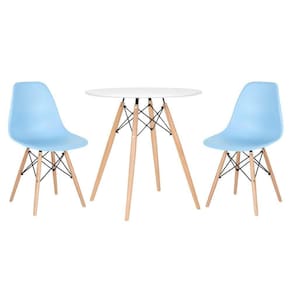 Mesa Redonda Eames 70 Cm Branco + 2 Cadeiras Eiffel Dsw Azul Claro