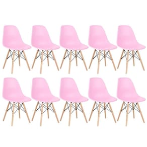 Kit 10 Cadeiras Charles Eames Eiffel Dsw Com Pés De Madeira Clara Rosa Claro