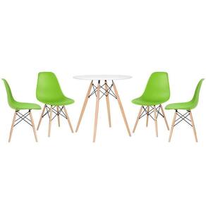 Mesa Redonda Eames 70 Cm Branco + 4 Cadeiras Eiffel Dsw Verde Claro