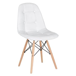 Cadeira Estofada Eames Eiffel Botonê - Base De Madeira Clara - Branco
