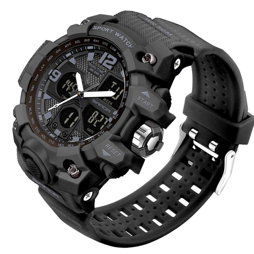 Relógio Analógico Digital Feminino Esportivo Sanda Relógio de Pulso Casual Multifuncional A Prova D`água