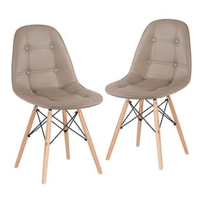 Kit - 2 X Cadeiras Estofadas Eames Eiffel Botonê - Base De Madeira Clara - Nude