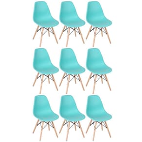 Kit 9 Cadeiras Charles Eames Eiffel Dsw Com Pés De Madeira Clara Verde Tiffany