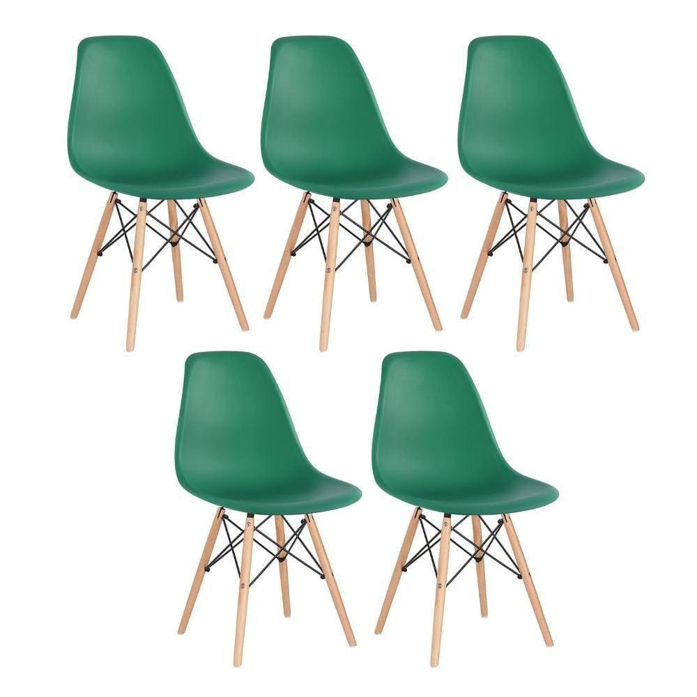 Kit 5 Cadeiras Charles Eames Eiffel Dsw Com Pés De Madeira Clara Verde Escuro