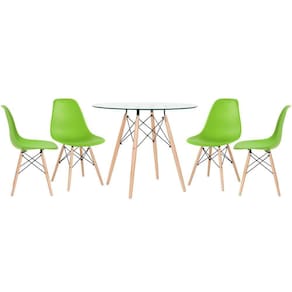 Mesa Redonda Eames Com Tampo De Vidro 90 Cm + 4 Cadeiras Eiffel Dsw Verde Claro