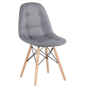 Kit - 16 X Cadeiras Estofadas Eames Eiffel Botonê - Base De Madeira Clara - Cinza Escuro