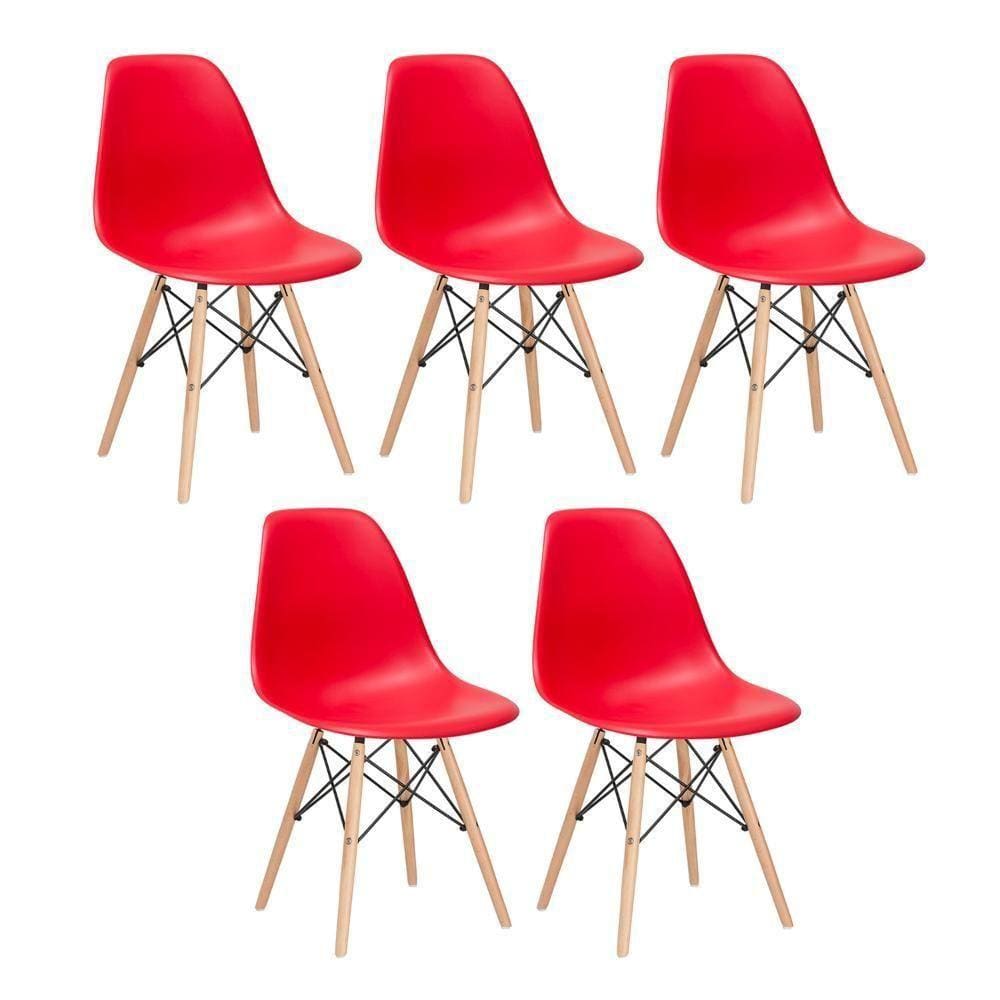 Kit 5 Cadeiras Charles Eames Eiffel Dsw Com Pés De Madeira Clara Vermelho
