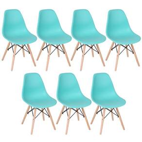 Kit 7 Cadeiras Charles Eames Eiffel Dsw Com Pés De Madeira Clara Verde Tiffany