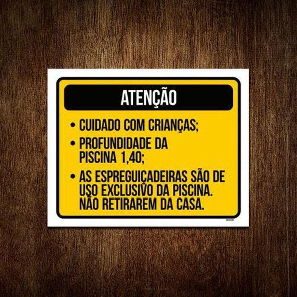 Placa Atenção Cuidado Crianças Espreguiçadeiras 18X23