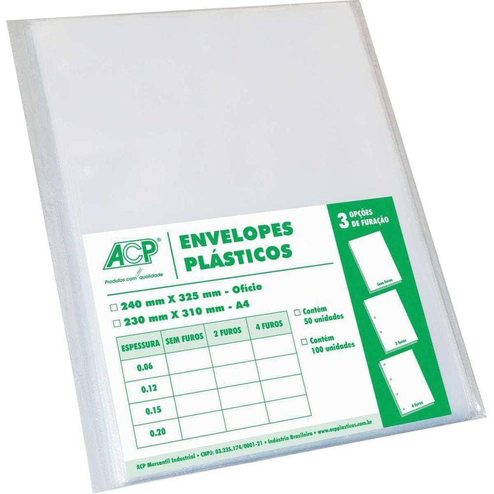 Envelope Plástico Oficio Sem Furo Médio 0,10Mm Pct./100