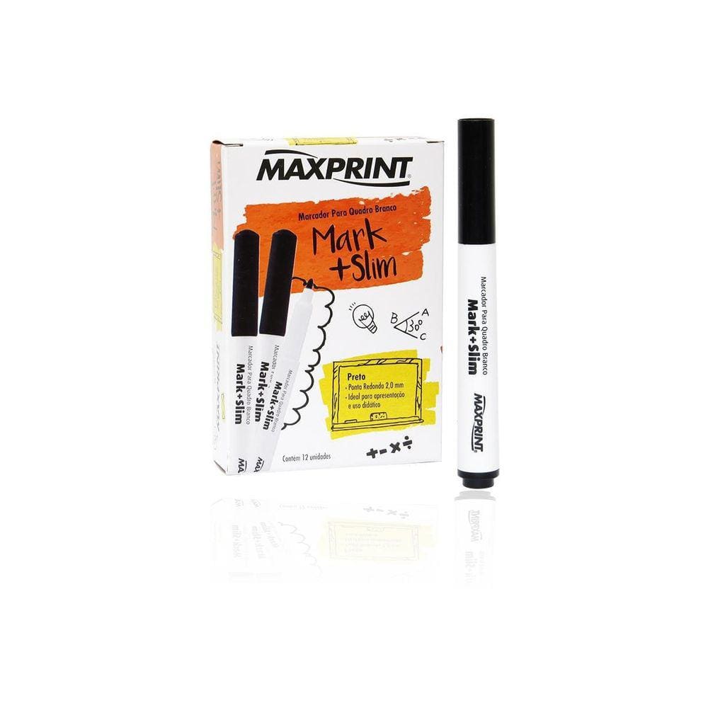 Marcador Quadro Branco Slim Ponta 2,0Mm Preto Com 12Un