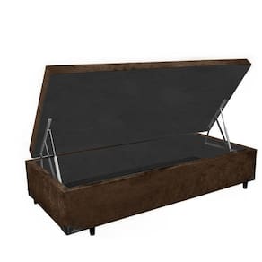 Cama Box baú solteiro suede marrom com pistao a gás