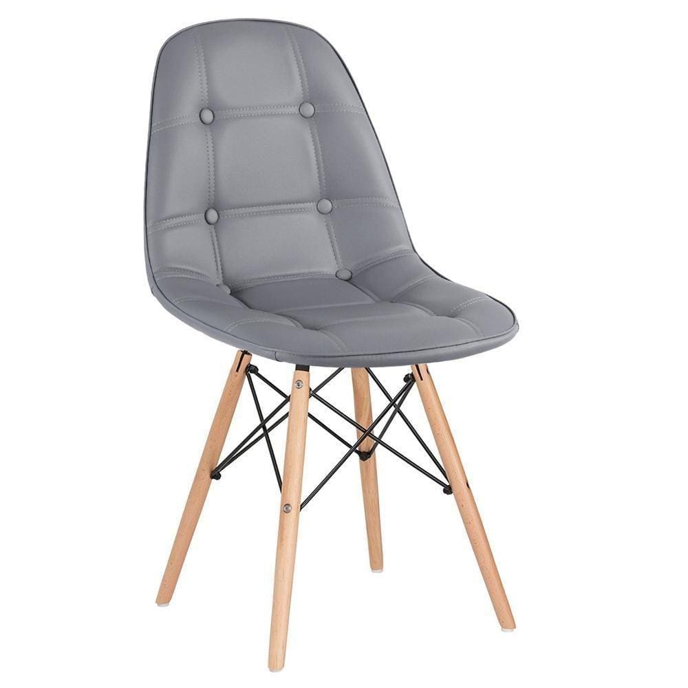 Cadeira Estofada Eames Eiffel Botonê - Base De Madeira Clara - Cinza Escuro