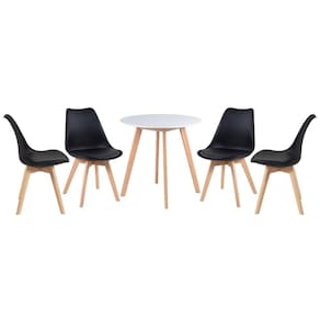 Mesa De Jantar Redonda 70 Cm Branco + 4 Cadeiras Leda Preto