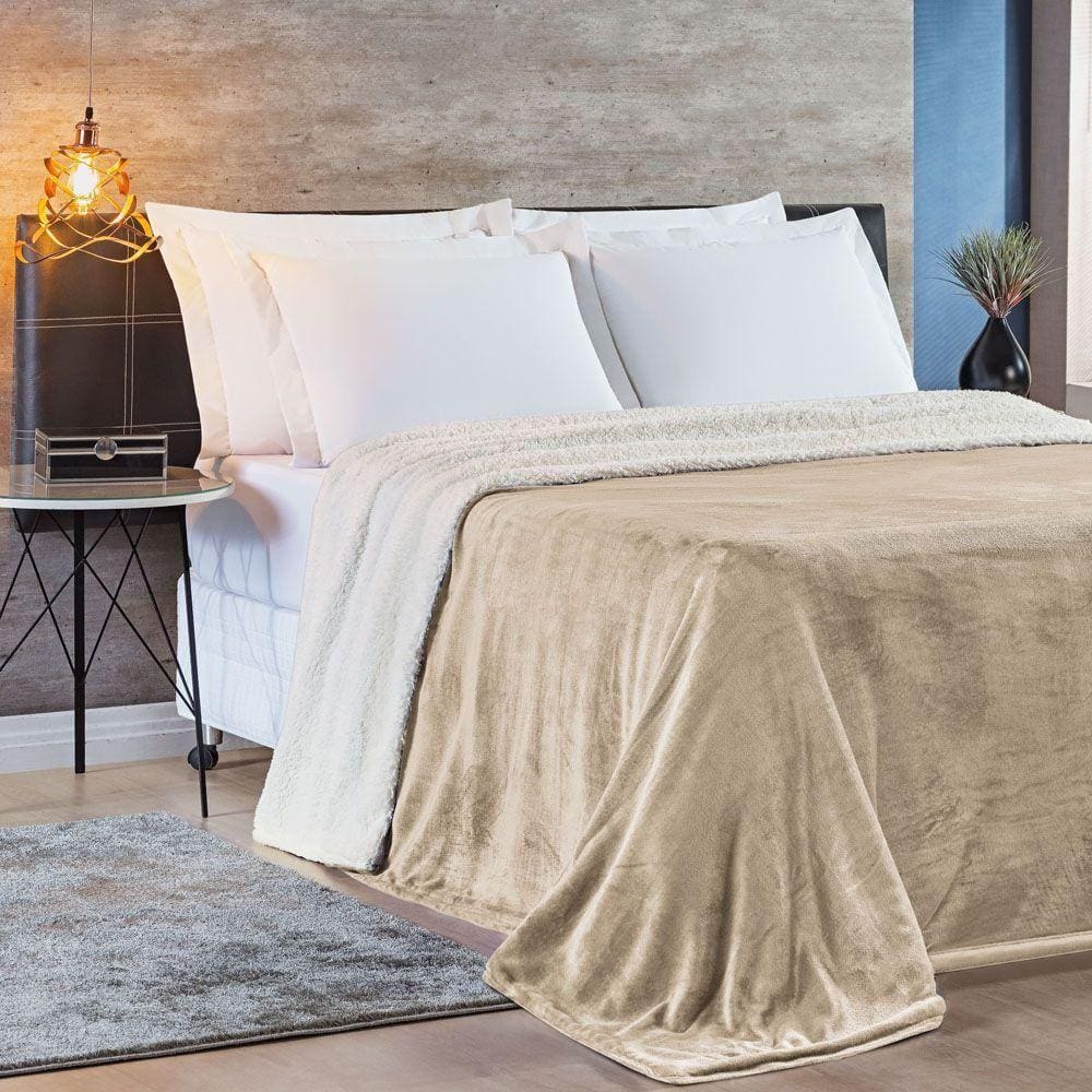 Cobertor Casal Queen e Manta 1 Peça Cáqui