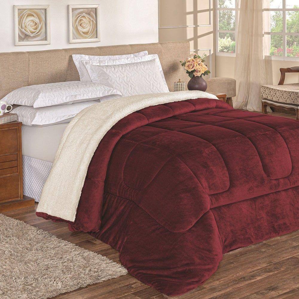 Coberdrom Apollo Solteiro Sherpa Manta Flannel Toque Lã De Carneiro 1 Peça - Vinho