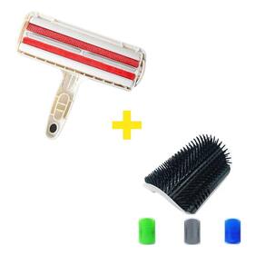 Tira Pelo Removedor Pet Rolo Gato Cachorro Cama Sofá Carpete + Auto Escova Massageadora De Parede Tira Pelo Gatos