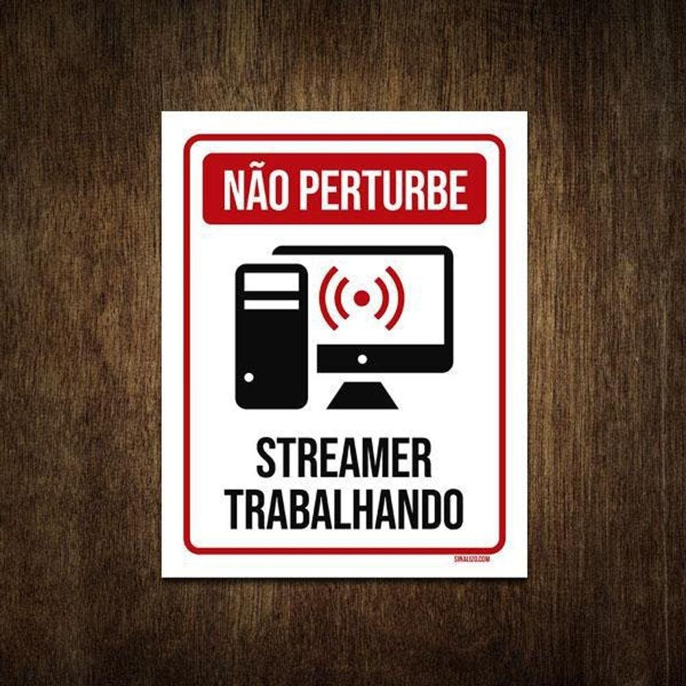 Placa Decorativa - Não Perturbe Streamer Trabalhando 27X35
