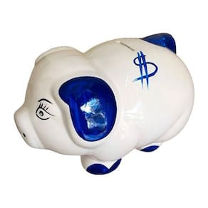 Cofre Porquinho Em Cerâmica Decorativo De Moedas Azul