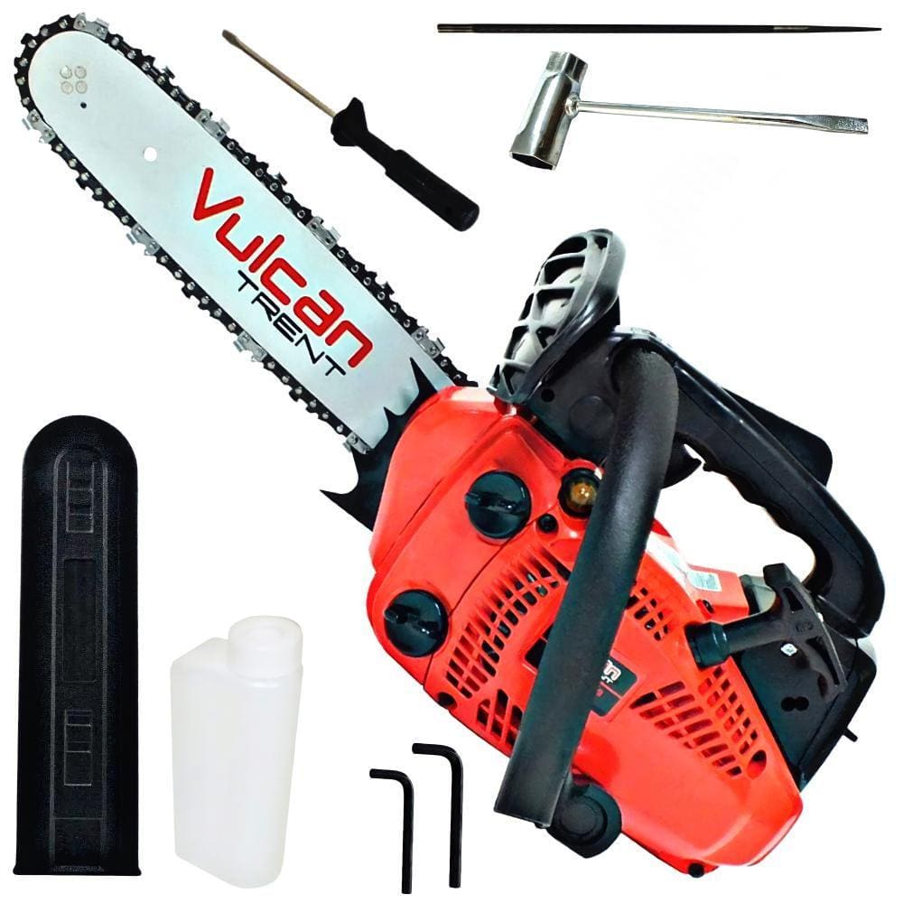 Motosserra Pequeno Vulcan Trent VSL250 25,4cc 2 Tempos 0,9HP À Gasolina Com Sabre Ponta Rolante de 12 Polegadas + Corrente 22 Dentes