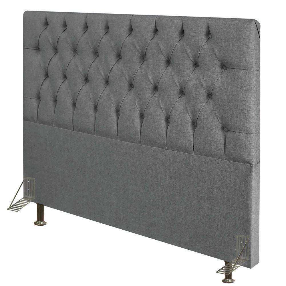 Cabeceira Diamante Cama Box King 195cm Linho Cinza