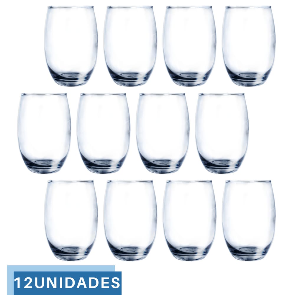 12 Copos Vidro Duravel Transparente Redondo 465ml Aruba Nadir
