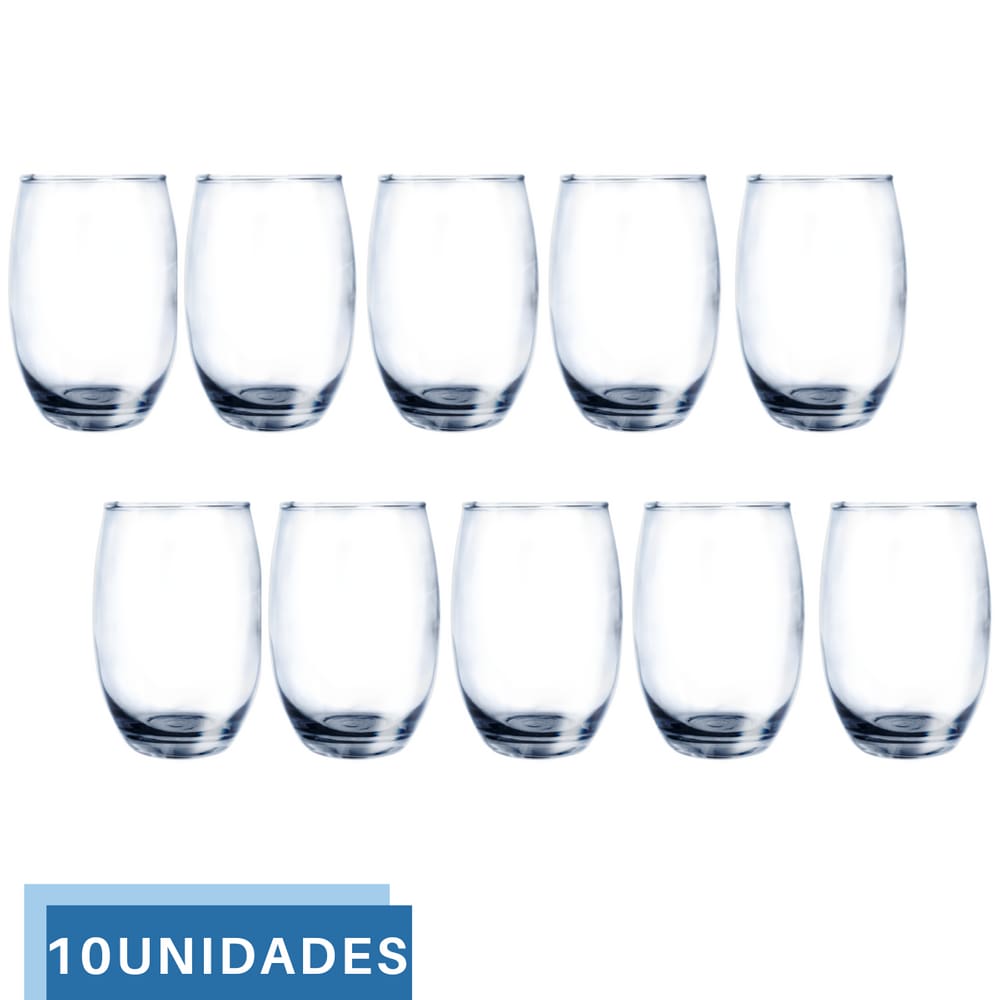 10 Copos Vidro Duravel Transparente Redondo 465ml Aruba Nadir