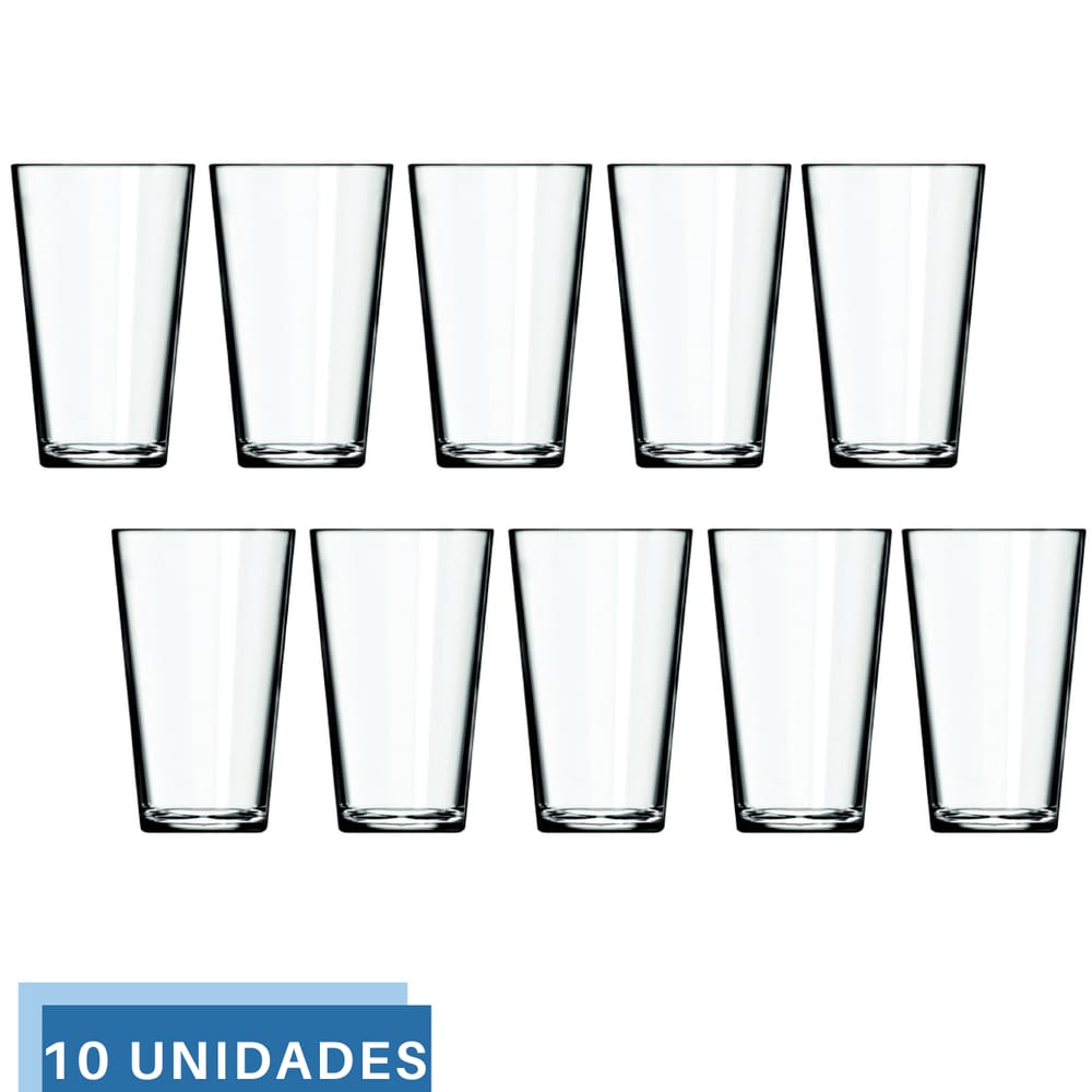 Jogo 10 Copo Cairo 350ml Vidro Suco Agua Transparente Nadir