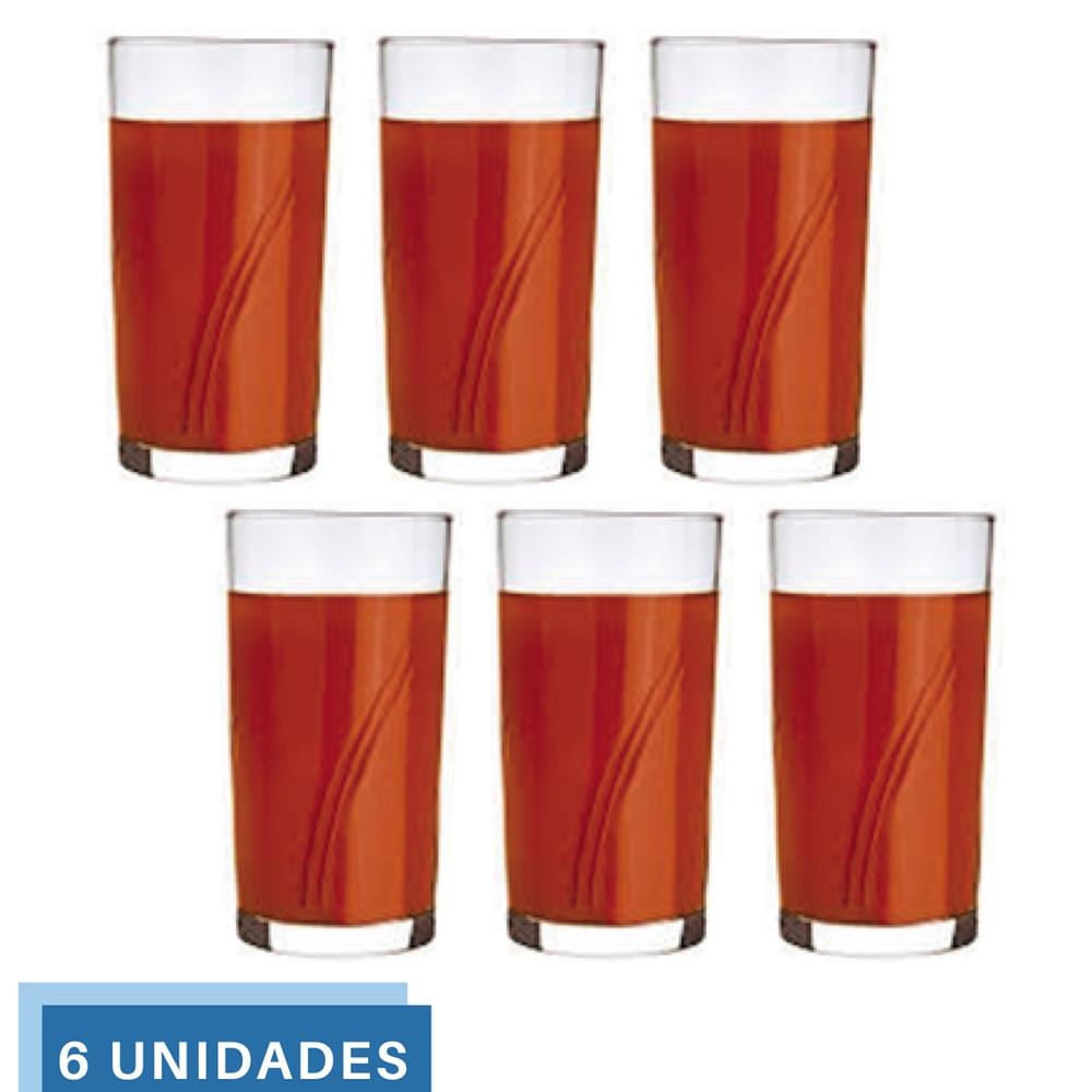 Jogo 6 Copos Brisa 300ml Vidro Suco Agua Transparente Nadir