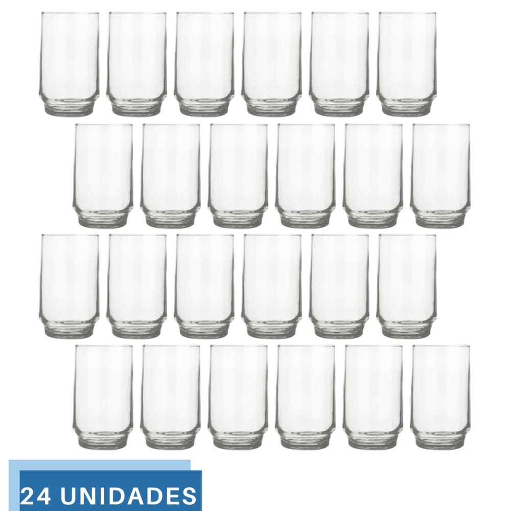 Jogo 24 copo 300ml Vidro Lights Suco Agua Transparente Nadir