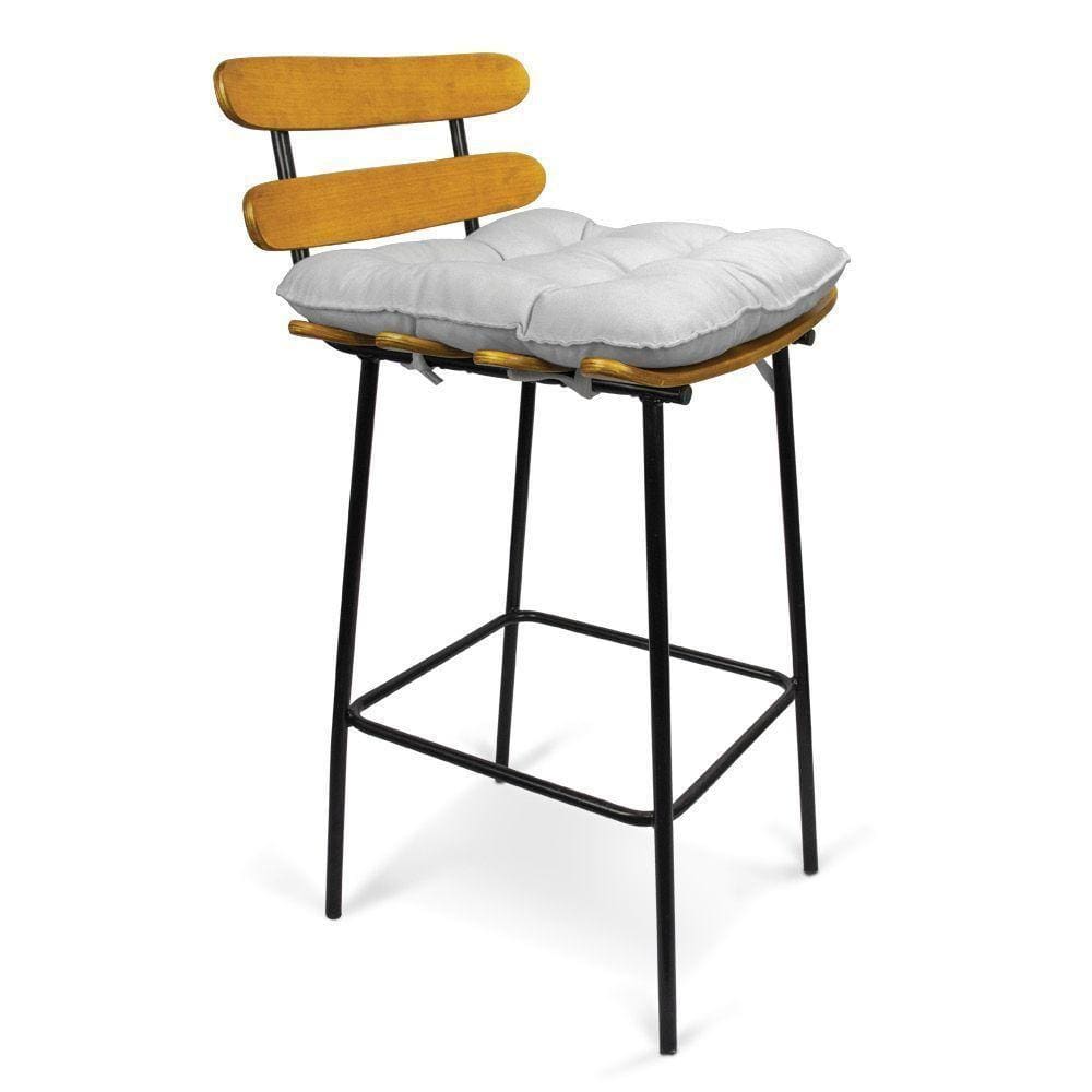 Banqueta Costela Suede Base Metal Cinza