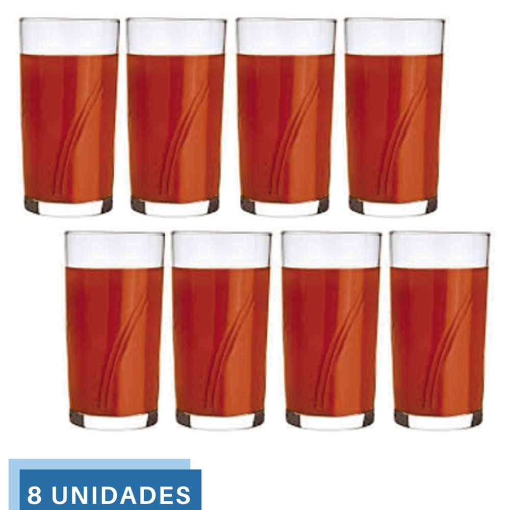 Jogo 8 Copos Brisa 300ml Vidro Suco Agua Transparente Nadir