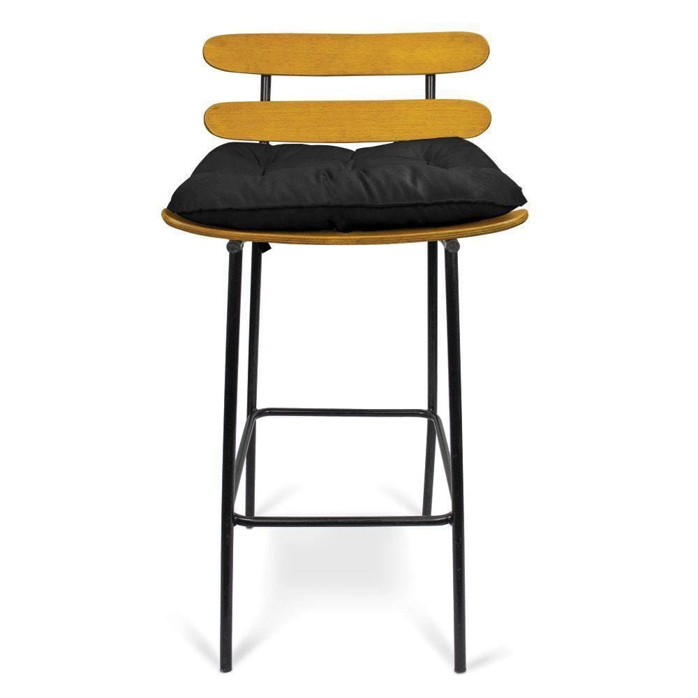 Banqueta Costela Suede Base Metal Preto
