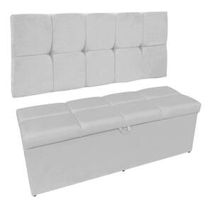 Kit Calçadeira e Painel Nina 140cm Suede Cinza