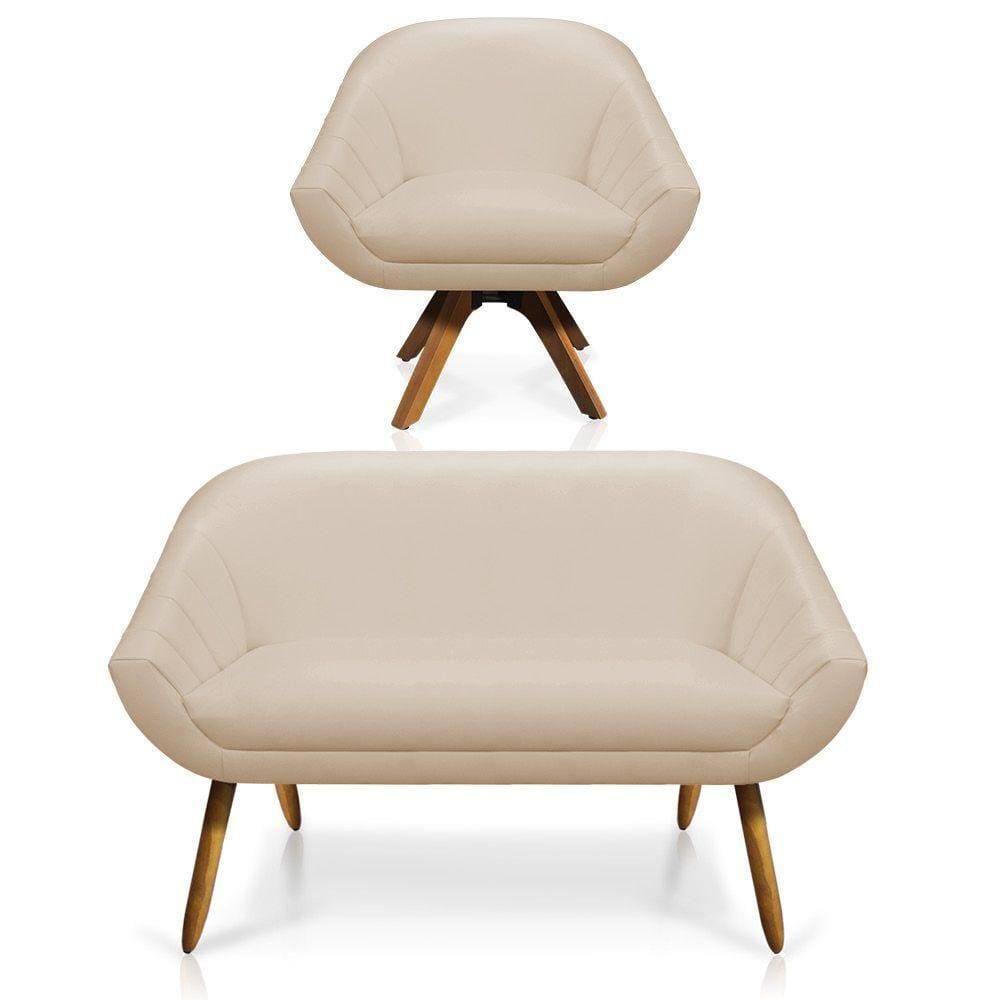 Kit 01 Namoradeira 02 Lugares E 01 Poltrona Giratória Giovana Corino Bege