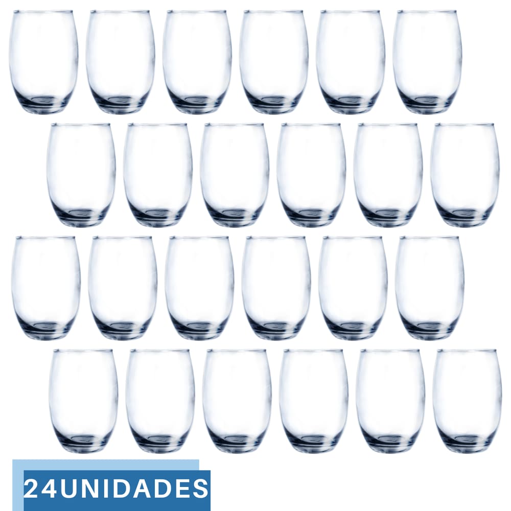 24 Copos Vidro Duravel Transparente Redondo 465ml Aruba Nadir
