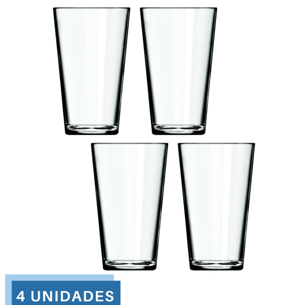 Jogo 4 Copos Cairo 350ml Vidro Suco Agua Transparente Nadir